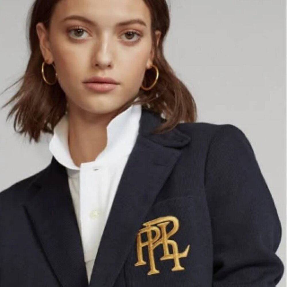 NEW! NWT! Ralph Lauren Embroidered Logo Blazer -Navy -Women -Limited size